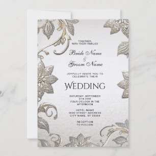Silver Gold Floral Wedding Invitation