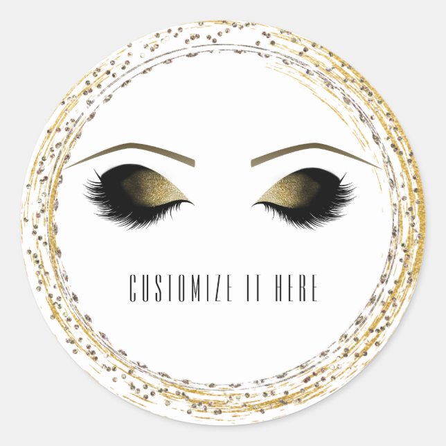 Silver Gold Glam Makeup Eyelashes Personalised Classic Round Sticker (Front)