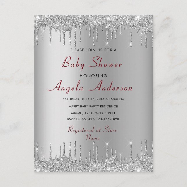 Silver Gold Glitter Baby Boy Shower Invitation Postcard (Front)