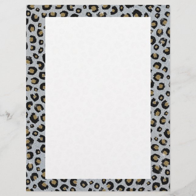 Silver Gold Glitter Black Leopard Print Custom Letterhead (Front)