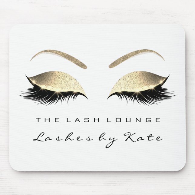 Silver Gold Glitter Branding Beauty Lashes White Mouse Mat (Front)