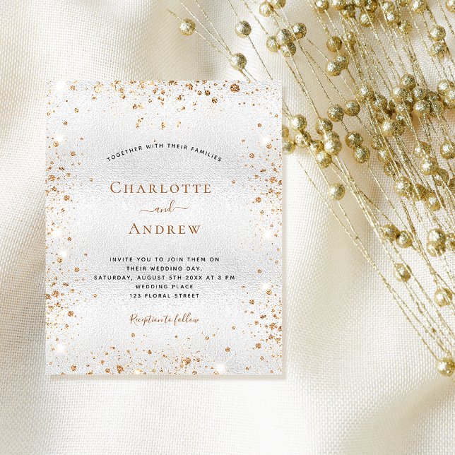 Silver gold glitter budget wedding invitation flyer (Creator Uploaded)
