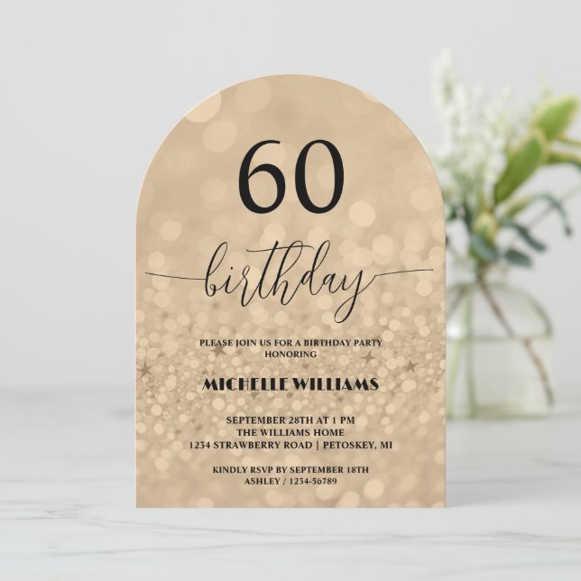 Silver Gold Glitter Calligraphy Birthday Invitation (Standing Front)