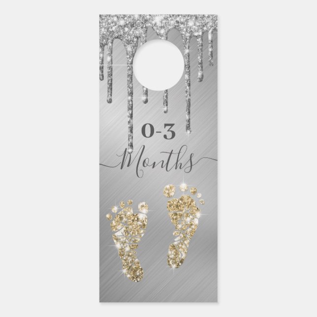 Silver Gold Glitter Drips Feet Baby Closet Divider Door Hanger (Front)
