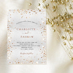 Silver gold glitter dust metal elegant wedding  invitation