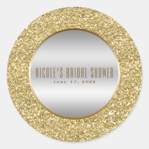 Silver & Gold Glitter Glam Elegant Wedding Favour Classic Round Sticker