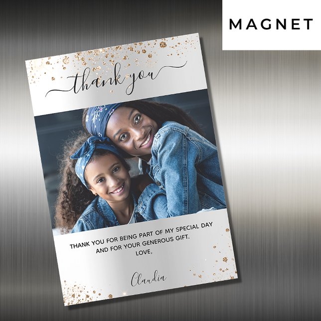 Silver gold glitter photo thank you magnet (Creator Uploaded)