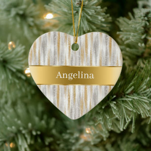 Silver Gold Glitter Sparkle Gold Ribbon Christmas Ceramic Tree Decoration