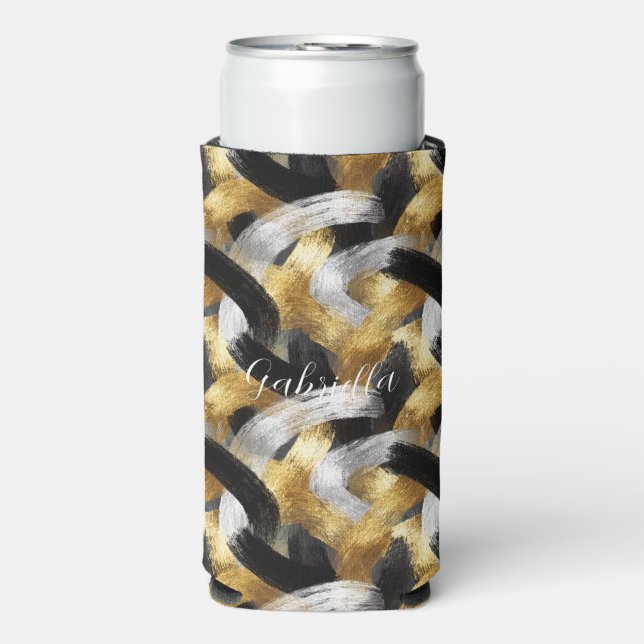 Silver Gold Glitzy Sparkle Christmas New Year Seltzer Can Cooler (Seltzer Front)