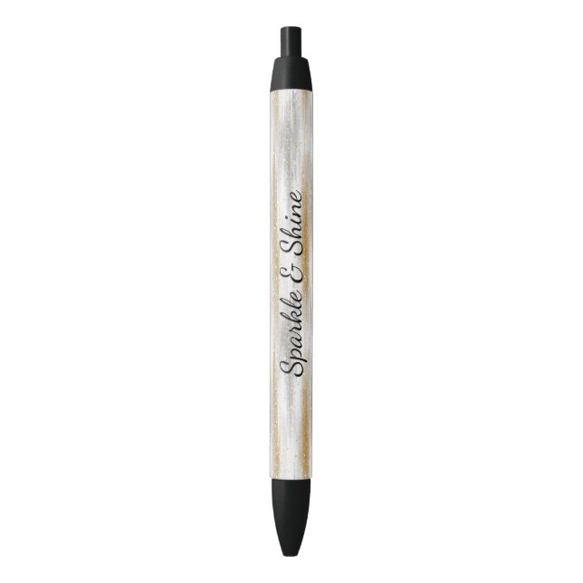 Silver Gold Glitzy Stripes Black Ink Pen (Front Vertical)