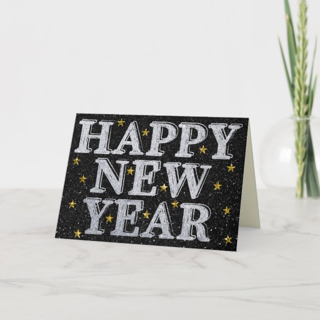Silver & Gold Happy New Year Glitter Card (Front)