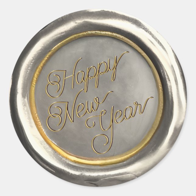     Silver & Gold Happy New Year Wax Seal Stickers (Front)