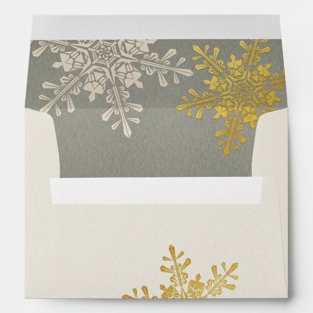 Silver Gold Ivory Snowflake Winter Wedding Envelope (Back (Bottom))