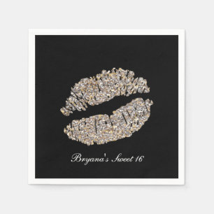 Silver Gold Lips Faux Sparkle Kiss Beauty Makeup Napkin