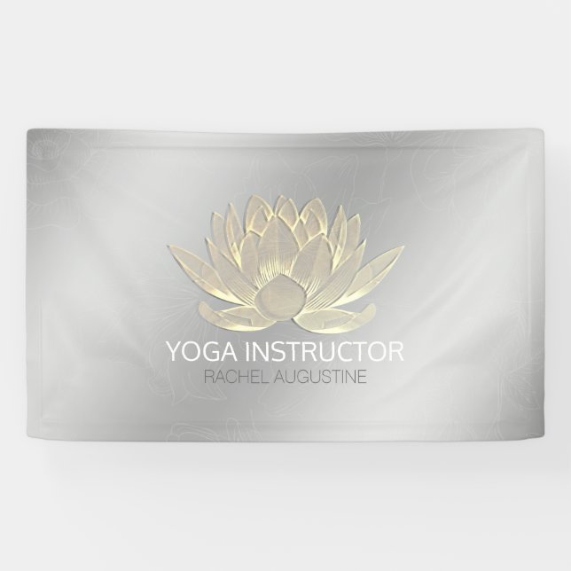 Silver Gold Lotus Yoga Meditation Reiki Instructor Banner (Horizontal)