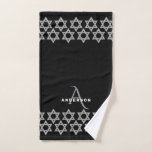 Silver Gold Magen David Monogram Netilat Yadayim Hand Towel<br><div class="desc">Personalise this black and silver monogram Netilat Yadayim hand towel for the ritual washing of the hands as a gift for Purim, Passover or any holiday or special occasion. The black background features a double row of faux silver glitter Star of David symbols along both short edges. Your optional monogram...</div>