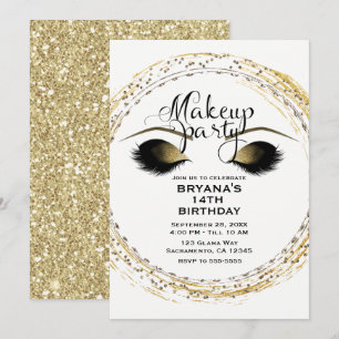 Silver & Gold Makeup Eyelashes Glam Beauty Party Invitation