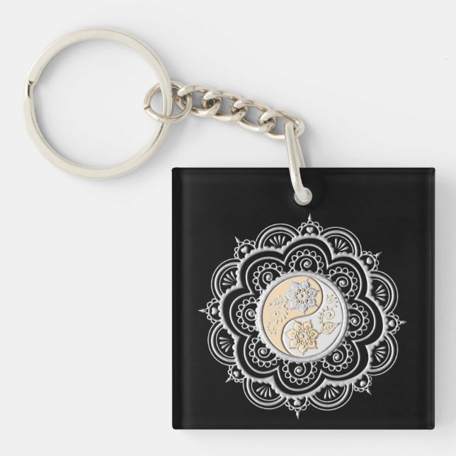 Silver & Gold Mandala Key Ring (Front)