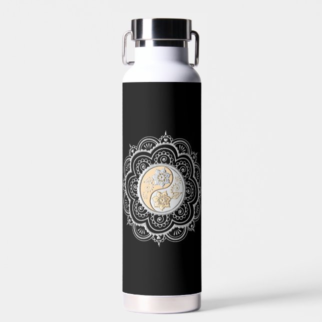 Silver & Gold Mandala water bottle (Front)