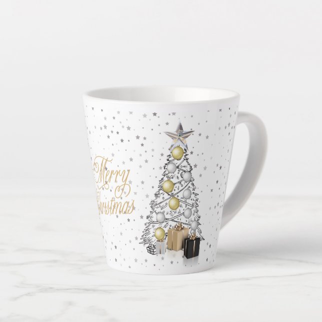 Silver & Gold Merry Christmas  Latte Mug (Right Angle)