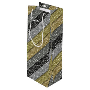 Silver & Gold Metallic Glitter Wine Gift Bag