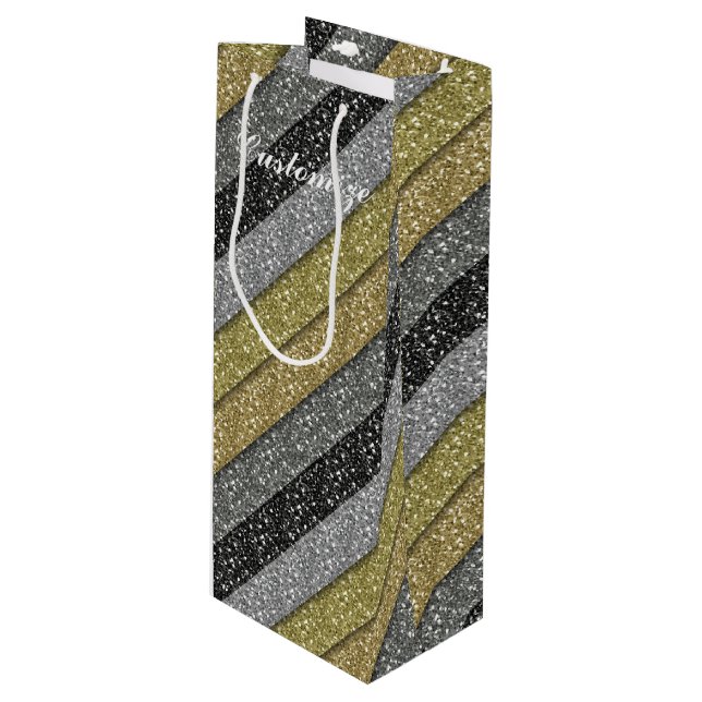 Silver & Gold Metallic Glitter Wine Gift Bag (Front Angled)