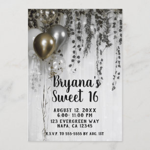 Silver Gold Metallic Party Balloons Ivy Sweet 16 Invitation