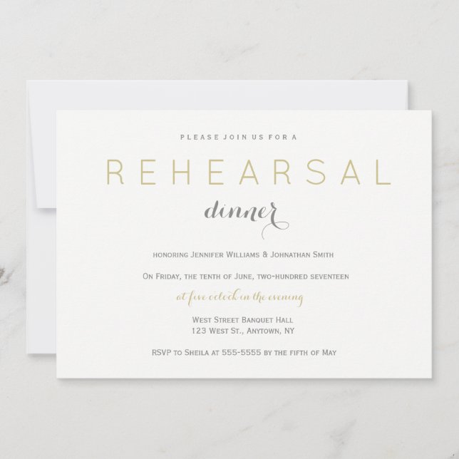 Silver & gold modern rehearsal dinner invitations (Front)