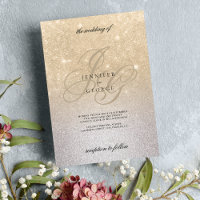 Silver gold monogram initals ombre glitter wedding
