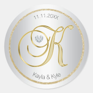 Silver Gold Monogram 'K' Wedding Envelope Seal