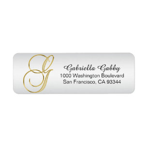 Silver Gold Monogram Letter 'G' Envelope Return