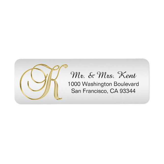 Silver Gold Monogram Letter 'K' Envelope Return (Front)