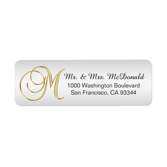Silver Gold Monogram Letter 'M' Envelope Return Return Address Label