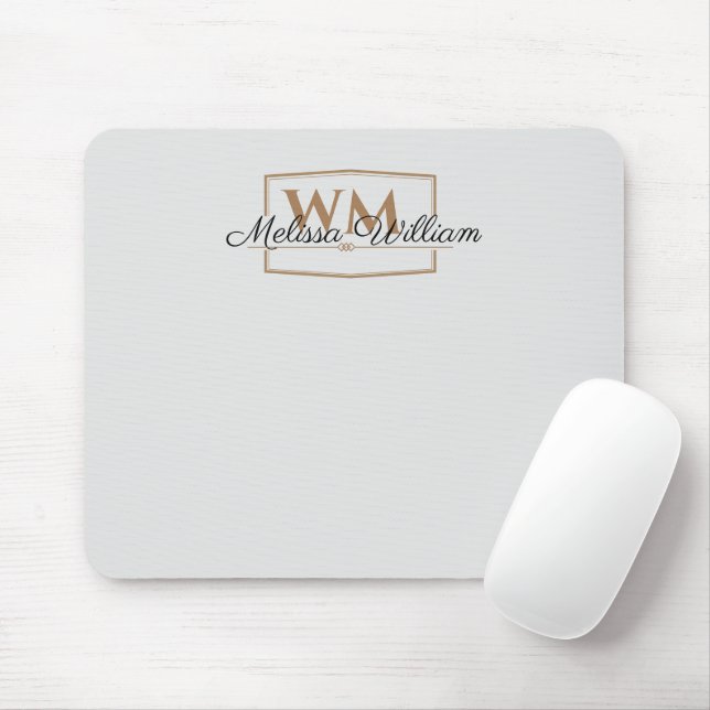 Silver Gold Monogram Name Script Mouse Mat (With Mouse)