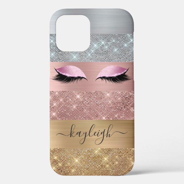 Silver Gold Rose Gold Glitter Beauty Eyelash Case-Mate iPhone Case (Back)