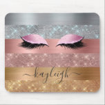Silver Gold Rose Gold Glitter Beauty Eyelash Mouse Mat<br><div class="desc">Modern, glam, faux silver, gold and rose gold colour glitter stripes mousepad. This design features faux sparkle glitter stripes and brushed metal in silver, gold, and blush pink rose gold colour glitter, eyelashes, name or monogram text template. The name is written with a beautiful hand lettered style script. If you...</div>