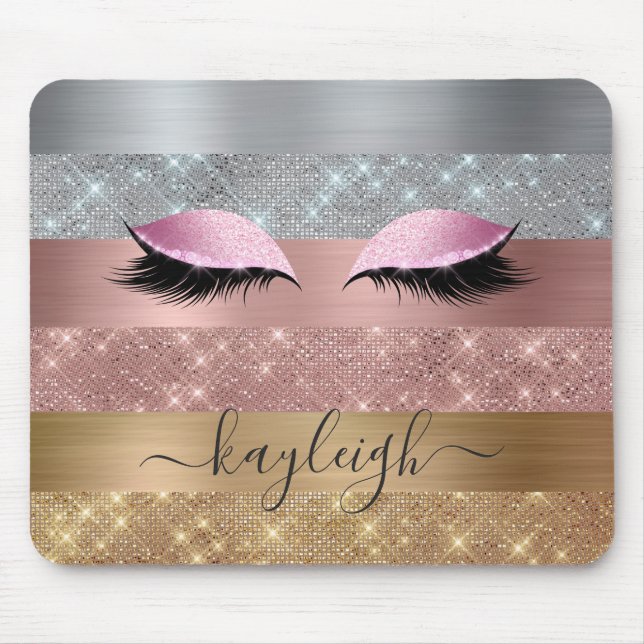 Silver Gold Rose Gold Glitter Beauty Eyelash Mouse Mat (Front)