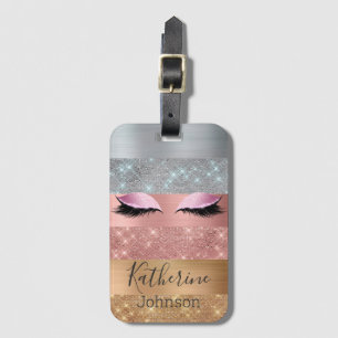 Silver Gold Rose Gold Glitter Beauty Eyelash Name Luggage Tag