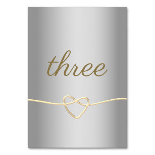 Silver Gold Script Wedding Table Number