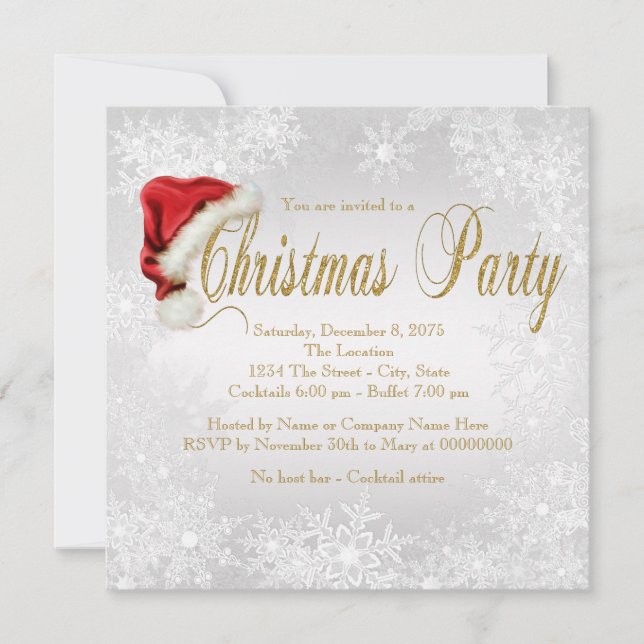 Silver Gold Snowflake Christmas Party Invitation (Front)