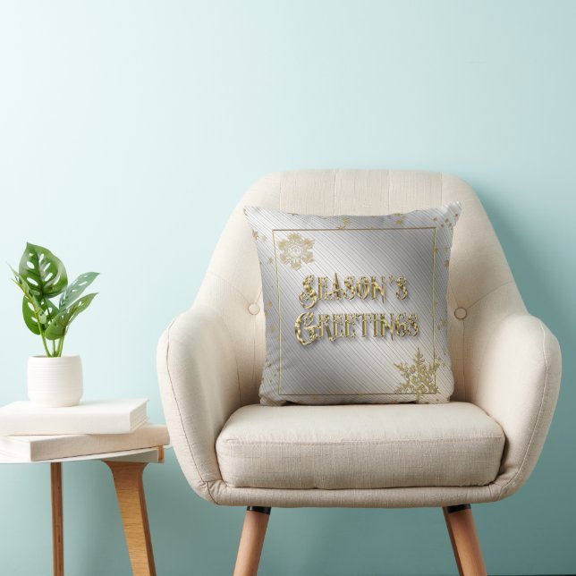 Silver Gold Snowflake Season's Greeting Pillow (Chair)