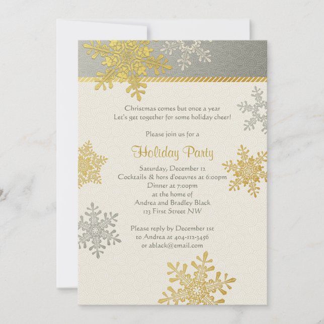Silver Gold Snowflake Winter Christmas Holiday Invitation (Front)