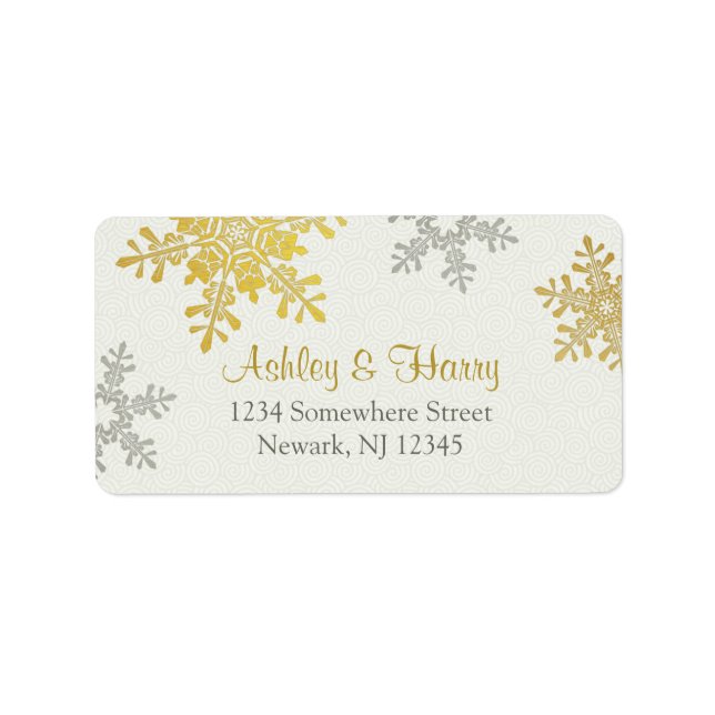 Silver Gold Snowflake Winter Wedding Address Label (Front)
