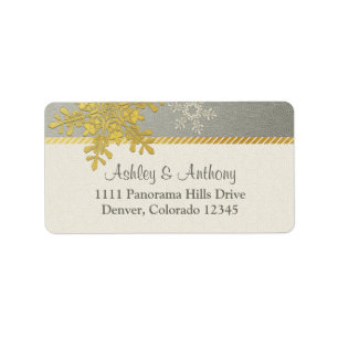 Silver Gold Snowflake Winter Wedding Address Label