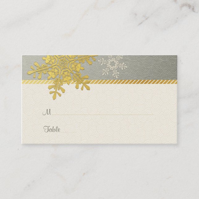 Silver Gold Snowflake Winter Wedding Place Cards (Front)