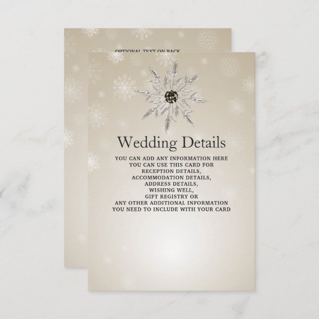 silver gold snowflakes winter Wedding Details Card (Front/Back)