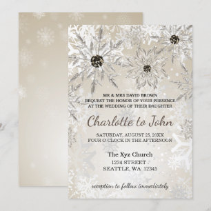 silver gold snowflakes winter wedding invitation
