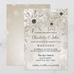 silver gold snowflakes winter wedding invitation