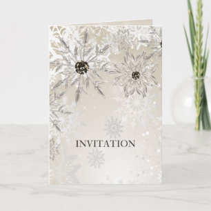 silver gold snowflakes winter wedding invitation