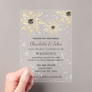 silver gold snowflakes winter wedding invitation